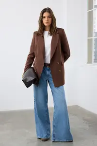 TRENDYOLMİLLA Brown Oversized Lined buttoned Weaving Blazer Jacket