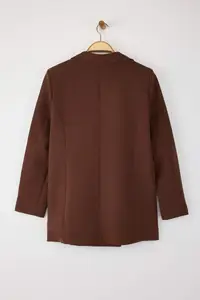 TRENDYOLMİLLA Brown Oversized Lined buttoned Weaving Blazer Jacket - Image 6