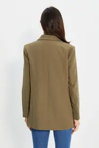 TRENDYOLMİLLA Light Khaki Oversized Lined buttoned Weaving Blazer Jacket - Image 11