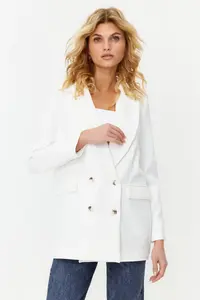 TRENDYOLMİLLA White Oversized Lined buttoned Weaving Blazer Jacket - Image 3