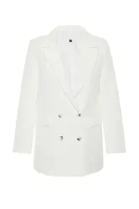 TRENDYOLMİLLA White Oversized Lined buttoned Weaving Blazer Jacket - Image 7