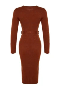 TRENDYOLMİLLA Brick Rejection Midi Knitwear Belt Detailed Dress - Image 8