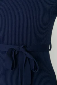 TRENDYOLMİLLA Navy Blue Midi Knitwear Belt Detailed Dress - Image 4