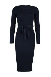TRENDYOLMİLLA Navy Blue Midi Knitwear Belt Detailed Dress - Image 7