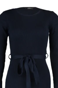 TRENDYOLMİLLA Navy Blue Midi Knitwear Belt Detailed Dress - Image 8