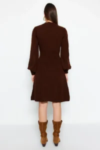 TRENDYOLMİLLA Brown Mini Knitwear Lace Dress - Image 5