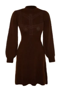 TRENDYOLMİLLA Brown Mini Knitwear Lace Dress - Image 6