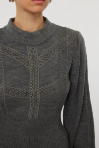 TRENDYOLMİLLA Gray Mini Knitwear Lace Dress - Image 4