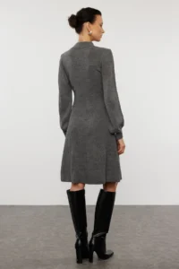 TRENDYOLMİLLA Gray Mini Knitwear Lace Dress - Image 5
