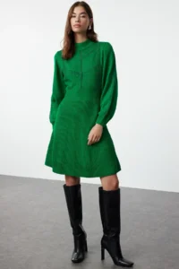 TRENDYOLMİLLA Green Mini Knitwear Lace Dress