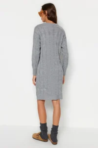 TRENDYOLMİLLA Gray Mini Knitwear Crew Neck Dress - Image 5