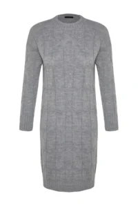 TRENDYOLMİLLA Gray Mini Knitwear Crew Neck Dress - Image 6