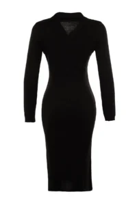 TRENDYOLMİLLA Black Midi Knitwear Polo Shirt Collar Dress - Image 8