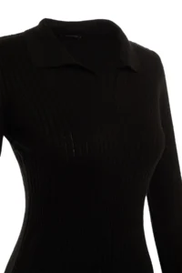 TRENDYOLMİLLA Black Midi Knitwear Polo Shirt Collar Dress - Image 9