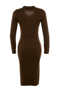 TRENDYOLMİLLA Brown Midi Knitwear Polo Shirt Collar Dress - Image 6