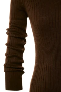 TRENDYOLMİLLA Brown Midi Knitwear Polo Shirt Collar Dress - Image 7