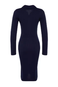 TRENDYOLMİLLA Navy Blue Midi Knitwear Polo Shirt Collar Dress - Image 7