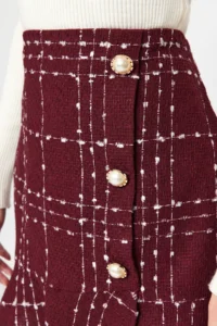 TRENDYOLMiLLA Burgundy buttoned Tweed Material Skirt Ucu with flywheel Mini New year Weaving Skirt - Image 6
