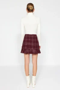 TRENDYOLMiLLA Burgundy buttoned Tweed Material Skirt Ucu with flywheel Mini New year Weaving Skirt - Image 7