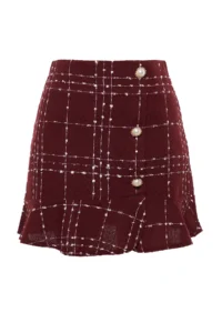 TRENDYOLMiLLA Burgundy buttoned Tweed Material Skirt Ucu with flywheel Mini New year Weaving Skirt - Image 8