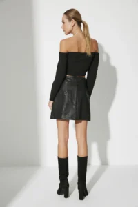 TRENDYOLMiLLA Black Premium High Quality A-line Faux Leather Mini Skirt - Image 5