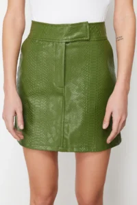 TRENDYOLMiLLA Khaki Premium High Quality A-line Faux Leather Mini Weaving Skirt - Image 6