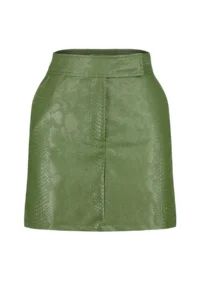TRENDYOLMiLLA Khaki Premium High Quality A-line Faux Leather Mini Weaving Skirt - Image 8