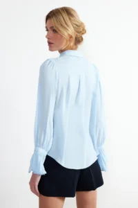 TRENDYOLMİLLA Baby Blue Spanish Arm Regular Normal Pattern Weaving Shirt - Image 5
