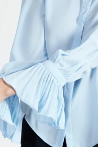 TRENDYOLMİLLA Baby Blue Spanish Arm Regular Normal Pattern Weaving Shirt - Image 6