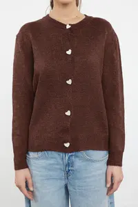 TRENDYOLMİLLA Brown Soft textured Jewel buttoned Jacket Look Knitwear Cardigan - Image 2