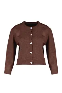 TRENDYOLMİLLA Brown Soft textured Jewel buttoned Jacket Look Knitwear Cardigan - Image 6