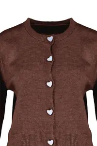 TRENDYOLMİLLA Brown Soft textured Jewel buttoned Jacket Look Knitwear Cardigan - Image 7