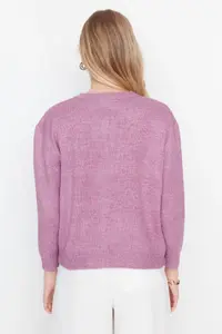 TRENDYOLMİLLA Lilac Soft textured Jewel buttoned Jacket Look Knitwear Cardigan - Image 10