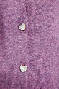 TRENDYOLMİLLA Lilac Soft textured Jewel buttoned Jacket Look Knitwear Cardigan - Image 4