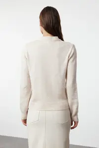 TRENDYOLMİLLA Stone Soft textured Jewelry buttoned Jacket Look Knitwear Cardigan - Image 5