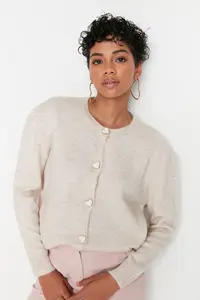 TRENDYOLMİLLA Stone Soft textured Jewelry buttoned Jacket Look Knitwear Cardigan - Image 6