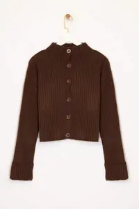 TRENDYOLMİLLA Brown Crop Soft textured Dog collar Knitwear Cardigan - Image 6