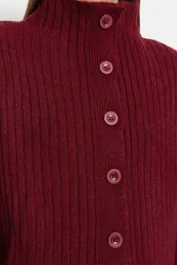 TRENDYOLMİLLA Burgundy Crop Soft textured Dog collar Knitwear Cardigan - Image 5