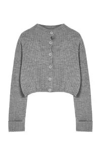 TRENDYOLMİLLA Dark Gray Crop Soft textured Dog collar Knitwear Cardigan - Image 6