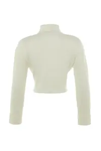 TRENDYOLMİLLA Ecru Crop Soft textured Dog collar Knitwear Cardigan - Image 7
