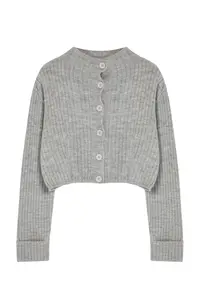 TRENDYOLMİLLA Gray Crop Soft textured Dog collar Knitwear Cardigan - Image 6