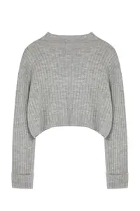 TRENDYOLMİLLA Gray Crop Soft textured Dog collar Knitwear Cardigan - Image 7