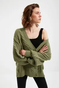 TRENDYOLMİLLA MINT Wide Pattern Knitwear Cardigan