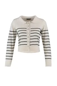 TRENDYOLMİLLA Beige Polo Shirt Collar Knitwear Cardigan - Image 7