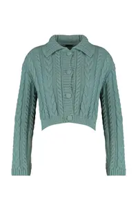 TRENDYOLMİLLA MINT Plated Button Detailed Crop Polo Shirt Collar Knitwear Cardigan - Image 6