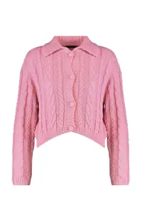 TRENDYOLMİLLA Pink Crop Polo Shirt Collar Knitwear Cardigan - Image 5