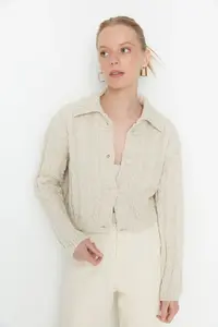 TRENDYOLMİLLA Stone Crop Polo Shirt Collar Knitwear Cardigan - Image 3