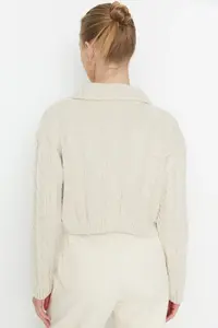 TRENDYOLMİLLA Stone Crop Polo Shirt Collar Knitwear Cardigan - Image 5