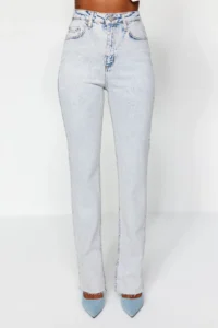 TRENDYOLMİLLA Mavi More Sustainable slit Less Flexible High Waist Flare flared leg jeans - Image 5