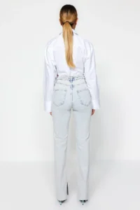TRENDYOLMİLLA Mavi More Sustainable slit Less Flexible High Waist Flare flared leg jeans - Image 7